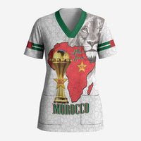 Morocco Football Custom Scrub Top Atlas Lions Champions African White Islamic Pattern