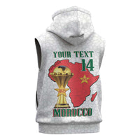 Morocco Football Custom Sleeveless Hoodie Atlas Lions Champions African White Islamic Pattern