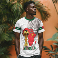 Morocco Football Custom T shirt Atlas Lions Champions African White Islamic Pattern