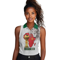 Morocco Football Custom Women Sleeveless Polo Shirt Atlas Lions Champions African White Islamic Pattern