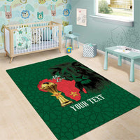 Morocco Football Custom Area Rug Atlas Lions Champions African Green Islamic Pattern