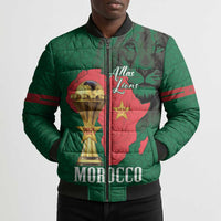 Morocco Football Custom Bomber Puffer Jacket Atlas Lions Champions African Green Islamic Pattern