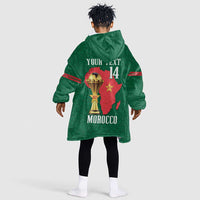 Morocco Football Custom Kid Wearable Blanket Hoodie Atlas Lions Champions African Green Islamic Pattern