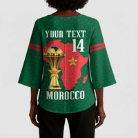 Morocco Football Custom Kimono Sleeve Blouse Atlas Lions Champions African Green Islamic Pattern