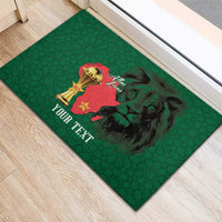 Morocco Football Custom Rubber Doormat Atlas Lions Champions African Green Islamic Pattern