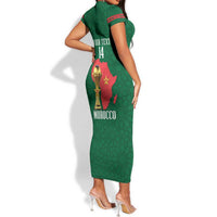 Morocco Football Custom Short Sleeve Bodycon Dress Atlas Lions Champions African Green Islamic Pattern