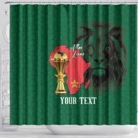 Morocco Football Custom Shower Curtain Atlas Lions Champions African Green Islamic Pattern