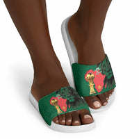 Morocco Football Custom Slide Sandals Atlas Lions Champions African Green Islamic Pattern