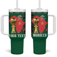 Morocco Football Custom Tumbler With Handle Atlas Lions Champions African Green Islamic Pattern