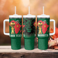 Morocco Football Custom Tumbler With Handle Atlas Lions Champions African Green Islamic Pattern