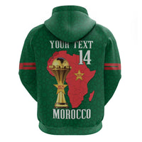 Morocco Football Custom Zip Hoodie Atlas Lions Champions African Green Islamic Pattern