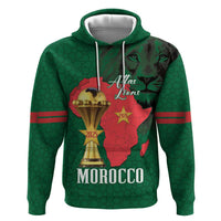 Morocco Football Custom Zip Hoodie Atlas Lions Champions African Green Islamic Pattern