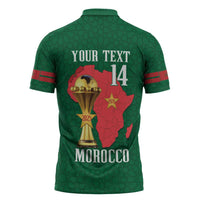 Morocco Football Custom Zipper Polo Shirt Atlas Lions Champions African Green Islamic Pattern