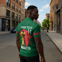 Morocco Football Custom Zipper Polo Shirt Atlas Lions Champions African Green Islamic Pattern