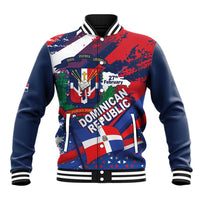 Dominican Republic Independence Day Baseball Jacket 27th February Coat Of Arms Grunge Texture