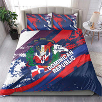 Dominican Republic Independence Day Bedding Set 27th February Coat Of Arms Grunge Texture
