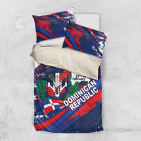 Dominican Republic Independence Day Bedding Set 27th February Coat Of Arms Grunge Texture
