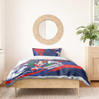 Dominican Republic Independence Day Bedding Set 27th February Coat Of Arms Grunge Texture