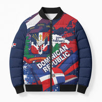 Dominican Republic Independence Day Bomber Puffer Jacket 27th February Coat Of Arms Grunge Texture