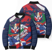 Dominican Republic Independence Day Bomber Puffer Jacket 27th February Coat Of Arms Grunge Texture