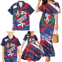 Dominican Republic Independence Day Family Matching Mermaid Dress and Hawaiian Shirt 27th February Coat Of Arms Grunge Texture