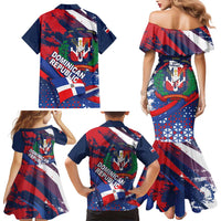 Dominican Republic Independence Day Family Matching Mermaid Dress and Hawaiian Shirt 27th February Coat Of Arms Grunge Texture