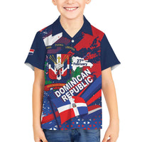 Dominican Republic Independence Day Family Matching Summer Maxi Dress and Hawaiian Shirt 27th February Coat Of Arms Grunge Texture