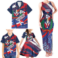 Dominican Republic Independence Day Family Matching Tank Maxi Dress and Hawaiian Shirt 27th February Coat Of Arms Grunge Texture