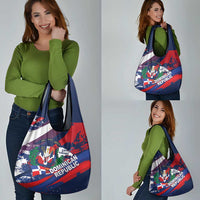 Dominican Republic Independence Day Grocery Bag 27th February Coat Of Arms Grunge Texture
