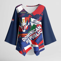 Dominican Republic Independence Day Kimono Sleeve Blouse 27th February Coat Of Arms Grunge Texture