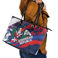 Dominican Republic Independence Day Leather Tote Bag 27th February Coat Of Arms Grunge Texture