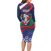 Dominican Republic Independence Day Long Sleeve Bodycon Dress 27th February Coat Of Arms Grunge Texture