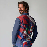 Dominican Republic Independence Day Long Sleeve Polo Shirt 27th February Coat Of Arms Grunge Texture