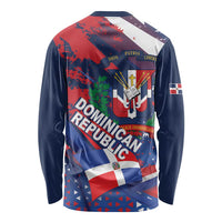 Dominican Republic Independence Day Long Sleeve Shirt 27th February Coat Of Arms Grunge Texture