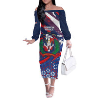 Dominican Republic Independence Day Off The Shoulder Long Sleeve Dress 27th February Coat Of Arms Grunge Texture