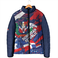 Dominican Republic Independence Day Padded Jacket 27th February Coat Of Arms Grunge Texture
