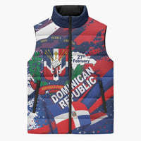 Dominican Republic Independence Day Sleeveless Puffer Jacket 27th February Coat Of Arms Grunge Texture