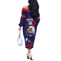 Custom USA Ice Hockey Off The Shoulder Long Sleeve Dress United States Eagle Mascot