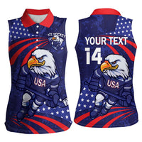 Custom USA Ice Hockey Women Sleeveless Polo Shirt United States Eagle Mascot