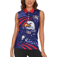 Custom USA Ice Hockey Women Sleeveless Polo Shirt United States Eagle Mascot