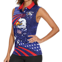 Custom USA Ice Hockey Women Sleeveless Polo Shirt United States Eagle Mascot