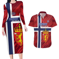 Custom Norway Football Couples Matching Long Sleeve Bodycon Dress and Hawaiian Shirt Come On Kongeriket Norge