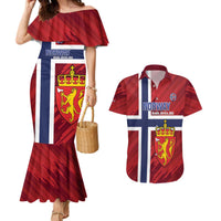 Custom Norway Football Couples Matching Mermaid Dress and Hawaiian Shirt Come On Kongeriket Norge