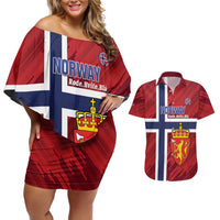 Custom Norway Football Couples Matching Off Shoulder Short Dress and Hawaiian Shirt Come On Kongeriket Norge