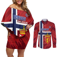 Custom Norway Football Couples Matching Off Shoulder Short Dress and Long Sleeve Button Shirt Come On Kongeriket Norge