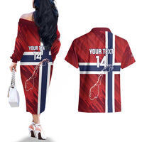 Custom Norway Football Couples Matching Off The Shoulder Long Sleeve Dress and Hawaiian Shirt Come On Kongeriket Norge