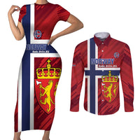 Custom Norway Football Couples Matching Short Sleeve Bodycon Dress and Long Sleeve Button Shirt Come On Kongeriket Norge