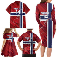 Custom Norway Football Family Matching Long Sleeve Bodycon Dress and Hawaiian Shirt Come On Kongeriket Norge