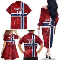 Custom Norway Football Family Matching Off The Shoulder Long Sleeve Dress and Hawaiian Shirt Come On Kongeriket Norge