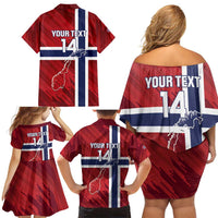 Custom Norway Football Family Matching Off Shoulder Short Dress and Hawaiian Shirt Come On Kongeriket Norge